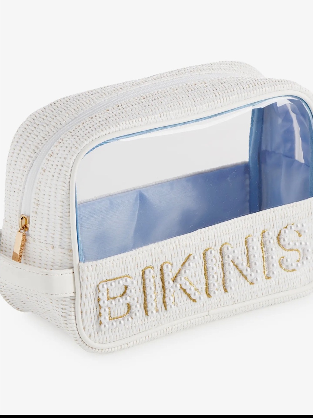 Shiraleah White Woven Clear Cosmetic Bag with Blue Lining
